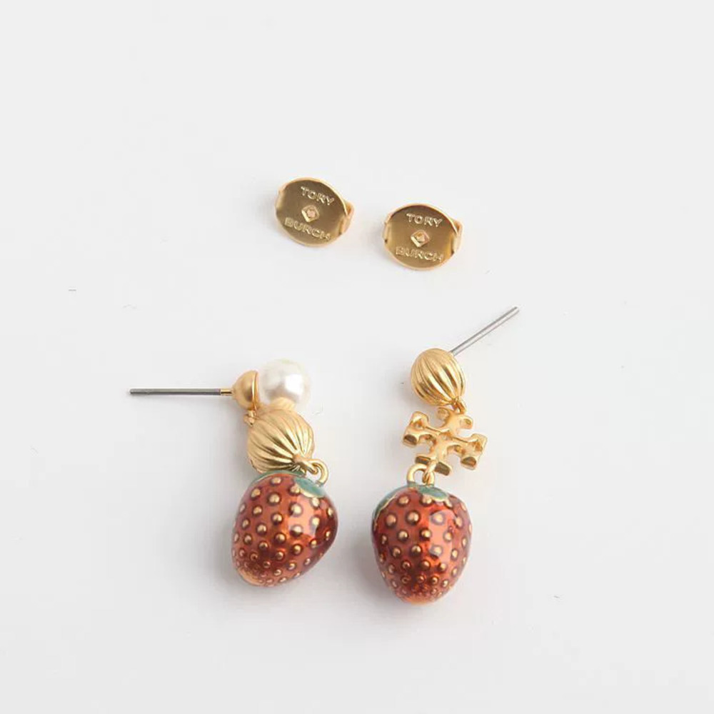 Tory Burch Enamel Double Raspberry Strawberry Drop Earrings